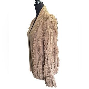 Akaiv Chocolate Brown Open Front Shaggy Knit Boho Cardigan Sweater, Small/Medium